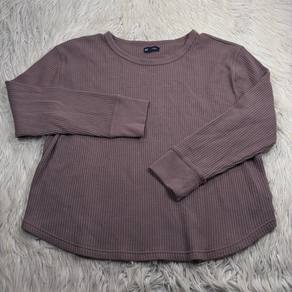 Gap Women's L Brown Waffle Knit Long Sleeve Top Cozycore Normcore